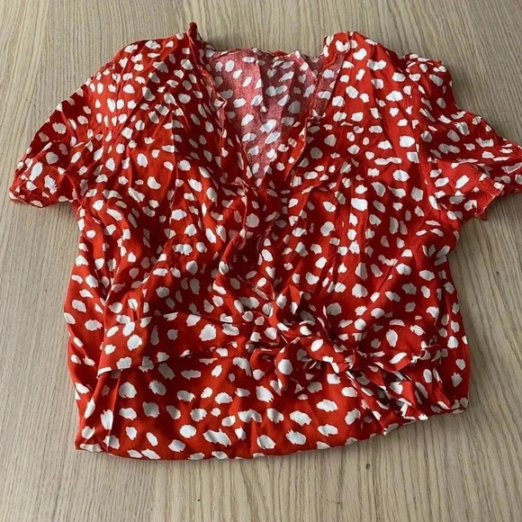 🆕Boho Trendy Orange & White Abstrac Dot Surplice Dress M🆕 - Picture 4 of 11